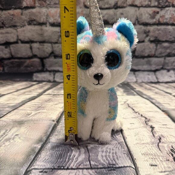 Ty Beanie Boos HELENA the Unicorn Husky Puppy Dog 6" H Rainbow Multicolor Soft - Picture 8 of 9